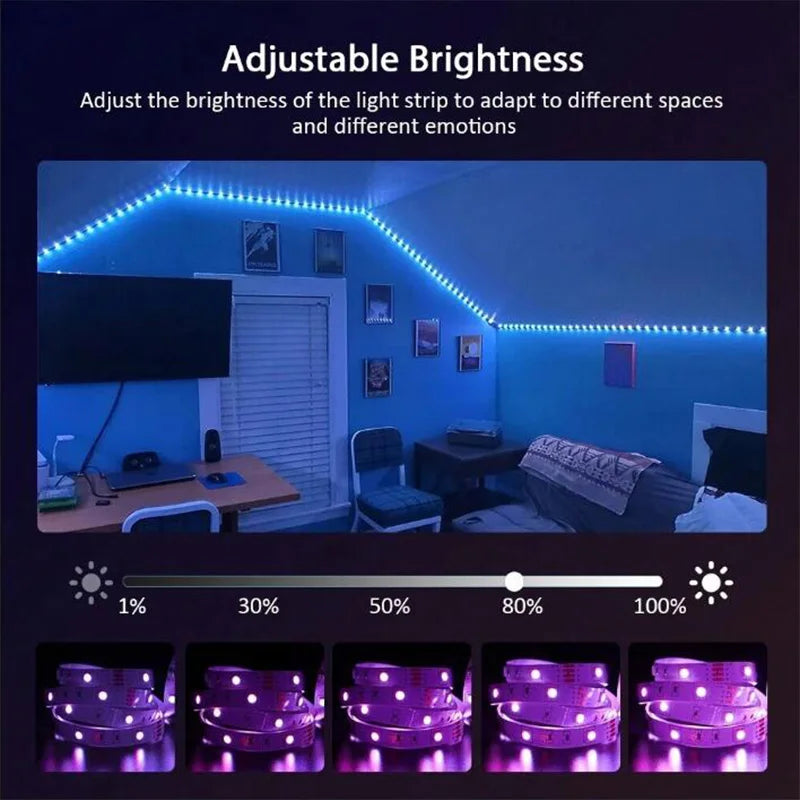 1-30M LED Strip Light WIFI 5050 RGB USB Bluetooth APP Control Flexible Ribbon Tape Self-adhesive For Festival Party TV Desk Room