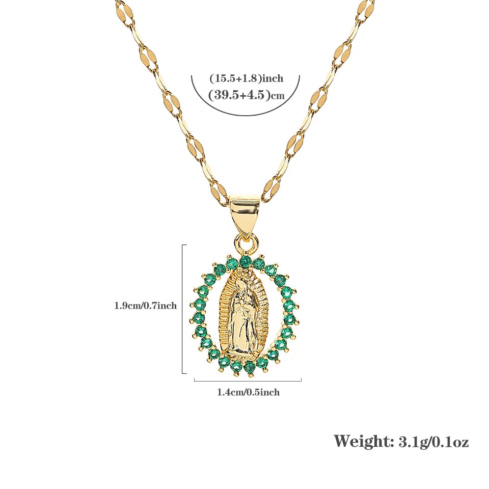 Religious Virgin Mary Medal Pendant Necklace Rainbow CZ Maria Miraculous Charms Pendant Jewelry Catholic Christian Chain Collar