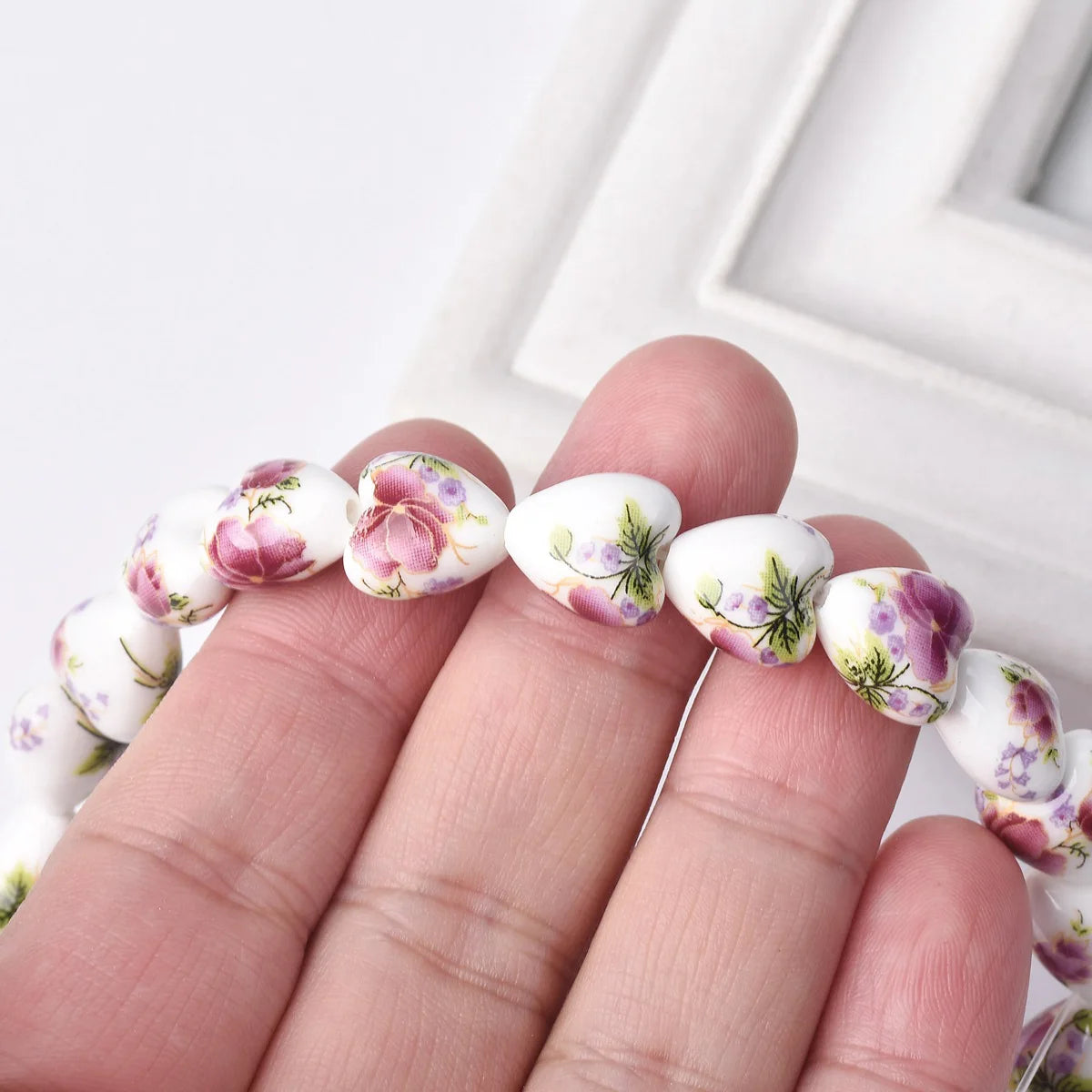 10pcs 13x12mm Heart Shape Flower Patterns Ceramic Porcelain Loose Crafts Beads lot for Jewelry Making DIY Findings