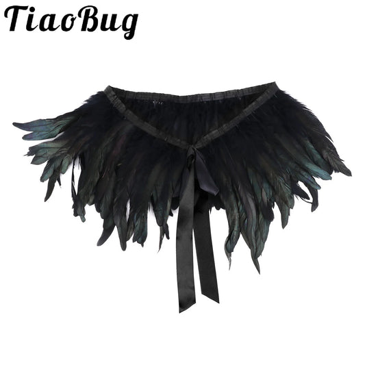 Women Gothic Birds Feather Cape Shawl Collar Festival Rave Performance Costume Holloween Cospaly Accessories Funny Party Harness