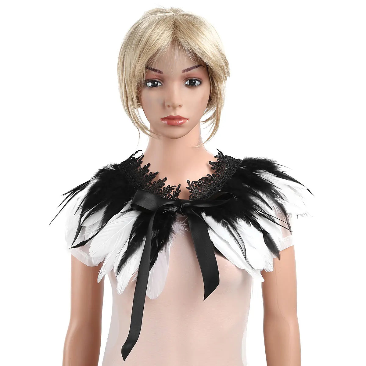 Women Gothic Birds Feather Cape Shawl Collar Festival Rave Performance Costume Holloween Cospaly Accessories Funny Party Harness