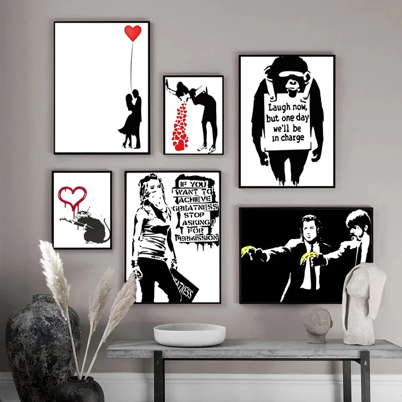 Banksy Pop Art Abstract Characters Canvas Paintings Girl and Red Balloon Posters Prints Wall for Living Room Wall Decor Cuadros