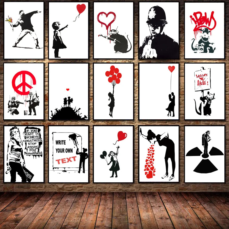 Banksy Pop Art Abstract Characters Canvas Paintings Girl and Red Balloon Posters Prints Wall for Living Room Wall Decor Cuadros