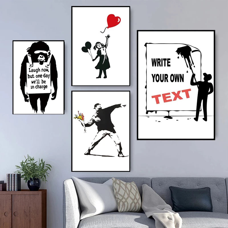 Banksy Pop Art Abstract Characters Canvas Paintings Girl and Red Balloon Posters Prints Wall for Living Room Wall Decor Cuadros