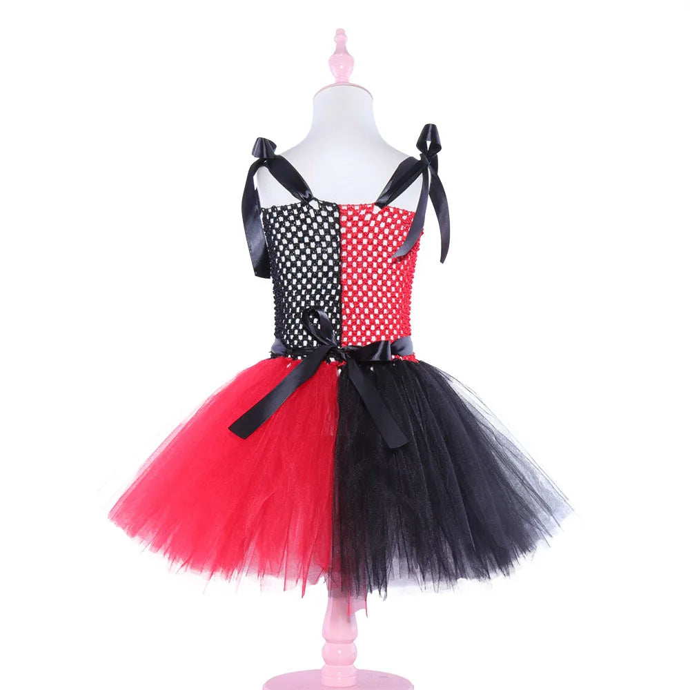 Harley Cosplay Costumes Tutu Dress Mixed Red Black Princess Dress Quinn Role Play Birthday Party Holloween Costume For Kids Sets