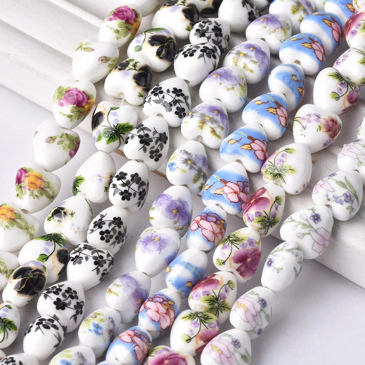 10pcs 13x12mm Heart Shape Flower Patterns Ceramic Porcelain Loose Crafts Beads lot for Jewelry Making DIY Findings