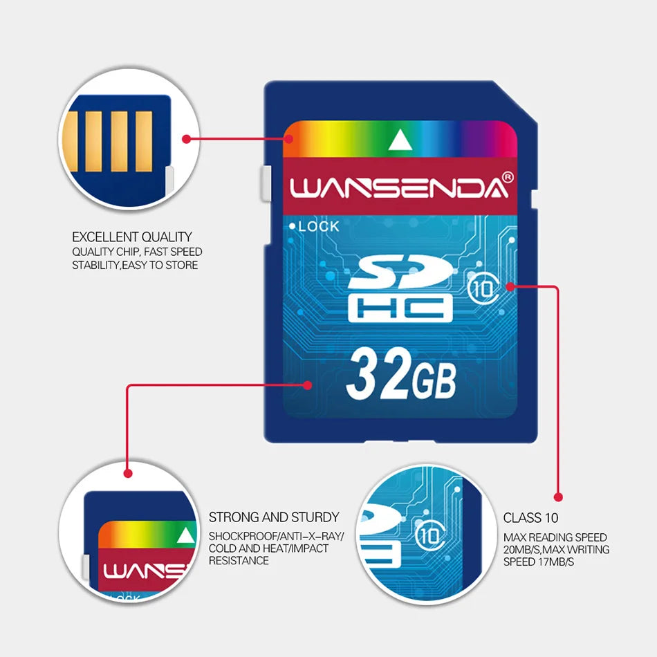 Full Size SD Card Wansenda Real Capacity 4GB 8GB 16GB 32GB 64GB SD Card Memory Card for Camera Notebook Digital Devices Storage