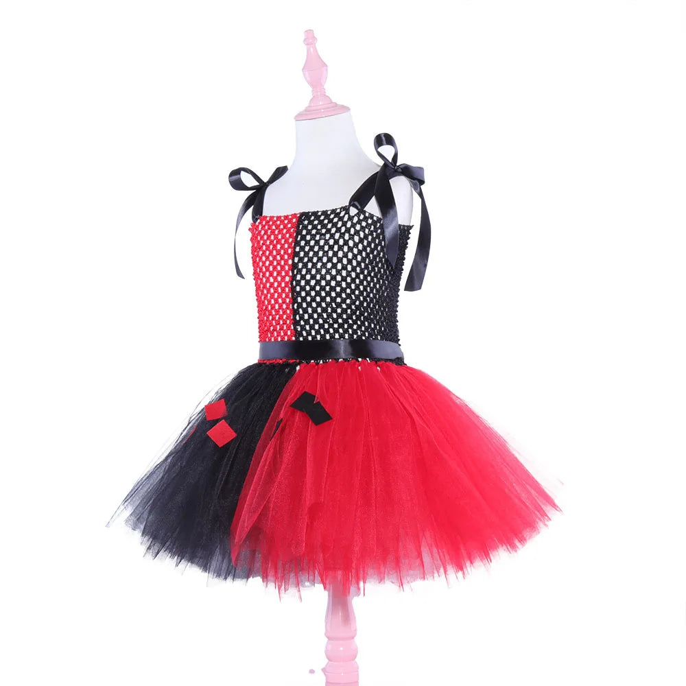 Harley Cosplay Costumes Tutu Dress Mixed Red Black Princess Dress Quinn Role Play Birthday Party Holloween Costume For Kids Sets