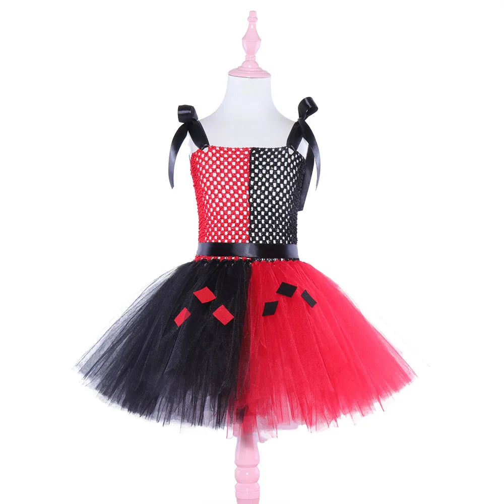 Harley Cosplay Costumes Tutu Dress Mixed Red Black Princess Dress Quinn Role Play Birthday Party Holloween Costume For Kids Sets