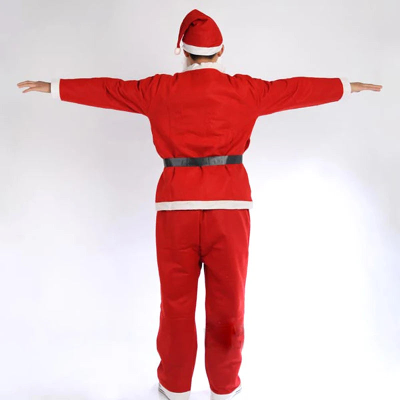 Wholesale/Retail Red Men Santa Claus Costumes Christmas Clothes Male Holloween Cosplay Xmas Suit With Top Belt Beard Hat Pants