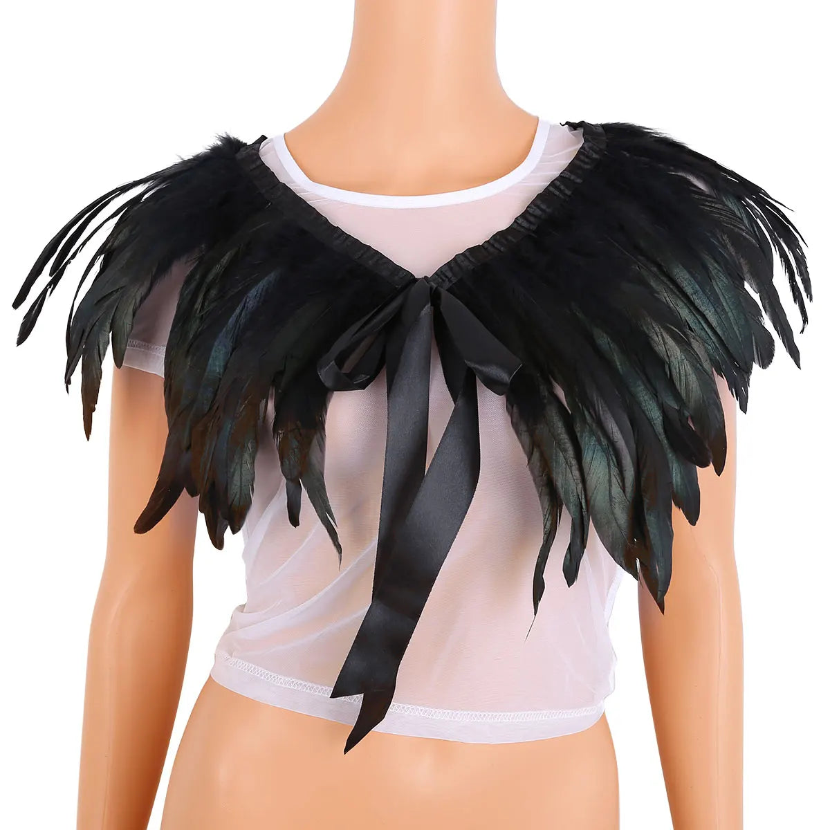 Women Gothic Birds Feather Cape Shawl Collar Festival Rave Performance Costume Holloween Cospaly Accessories Funny Party Harness