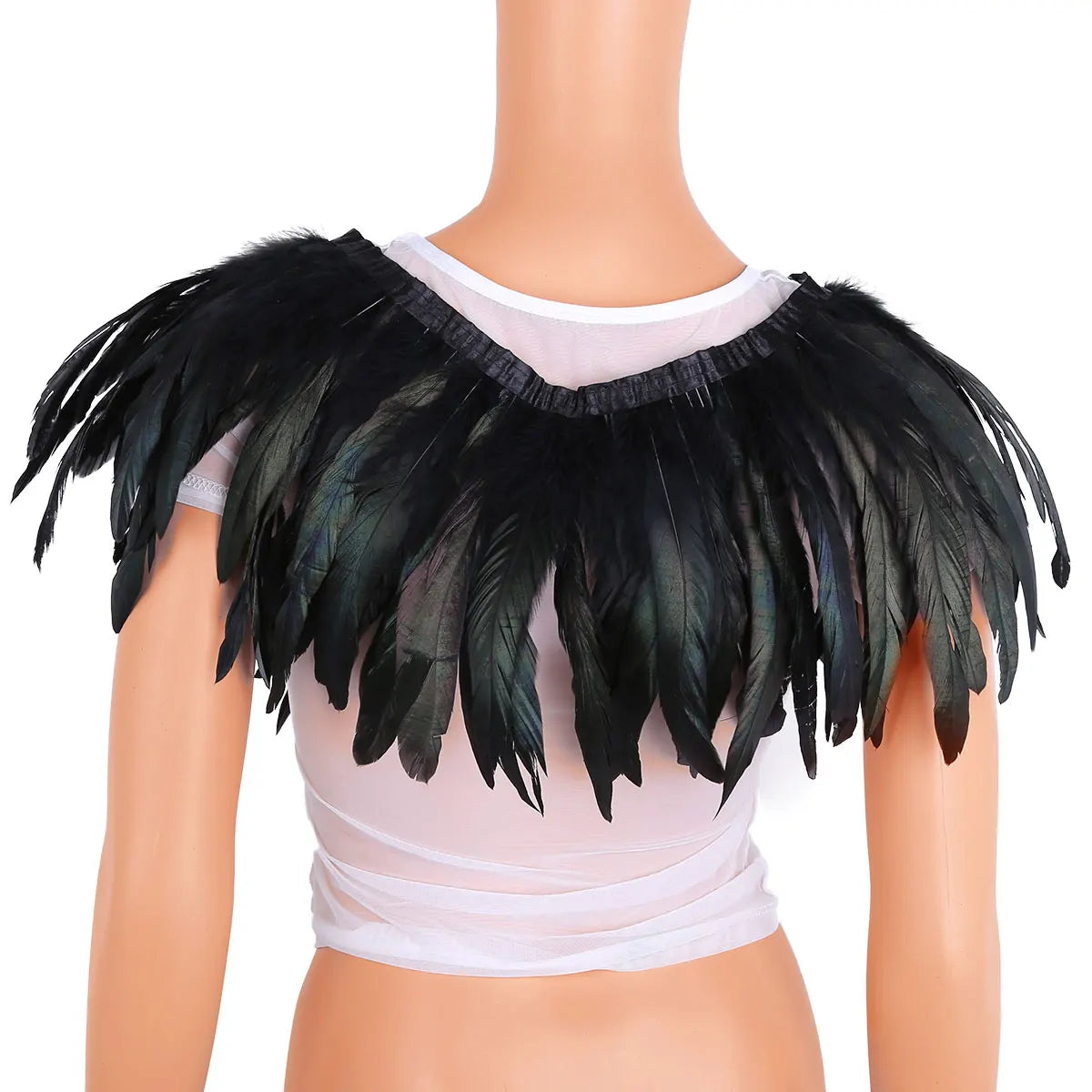 Women Gothic Birds Feather Cape Shawl Collar Festival Rave Performance Costume Holloween Cospaly Accessories Funny Party Harness