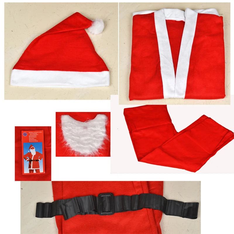 Wholesale/Retail Red Men Santa Claus Costumes Christmas Clothes Male Holloween Cosplay Xmas Suit With Top Belt Beard Hat Pants