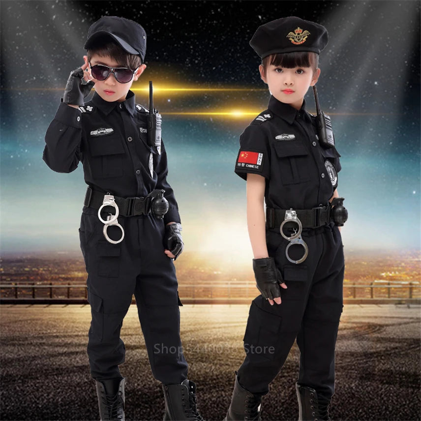 Anime Clothes Costume Policemen Special Carnival Party Holloween Party Uniform for Children Kids Army Boy and Girl 110-160CM