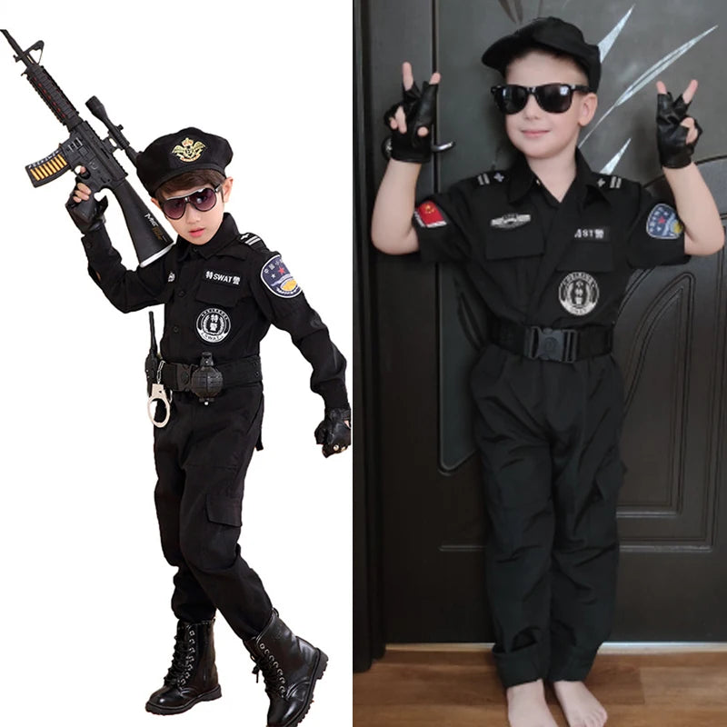 Anime Clothes Costume Policemen Special Carnival Party Holloween Party Uniform for Children Kids Army Boy and Girl 110-160CM