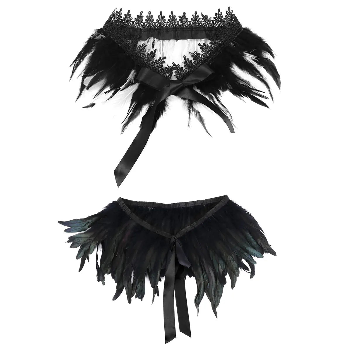 Women Gothic Birds Feather Cape Shawl Collar Festival Rave Performance Costume Holloween Cospaly Accessories Funny Party Harness