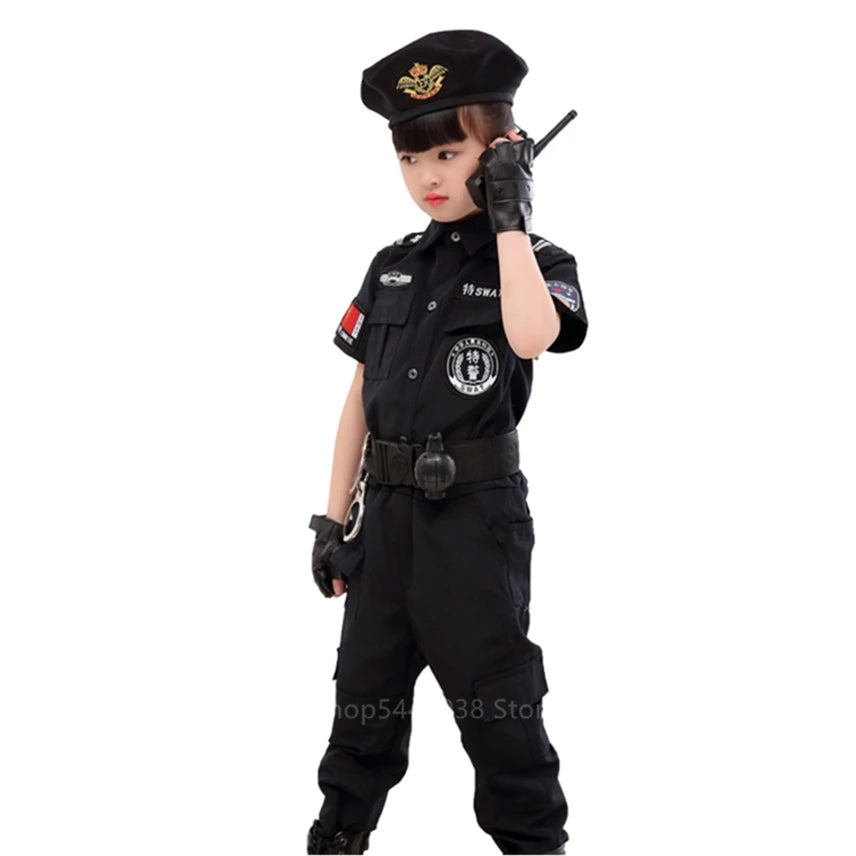 Anime Clothes Costume Policemen Special Carnival Party Holloween Party Uniform for Children Kids Army Boy and Girl 110-160CM