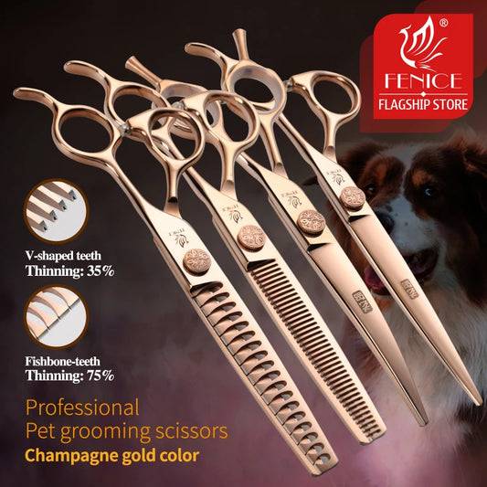 Fenice JP440C Steel 6.5/6.75/7/7.25/7.5 inch Pet Dogs Grooming Scissors Set Straight Curved Thinning Shear Scissors For Dogs