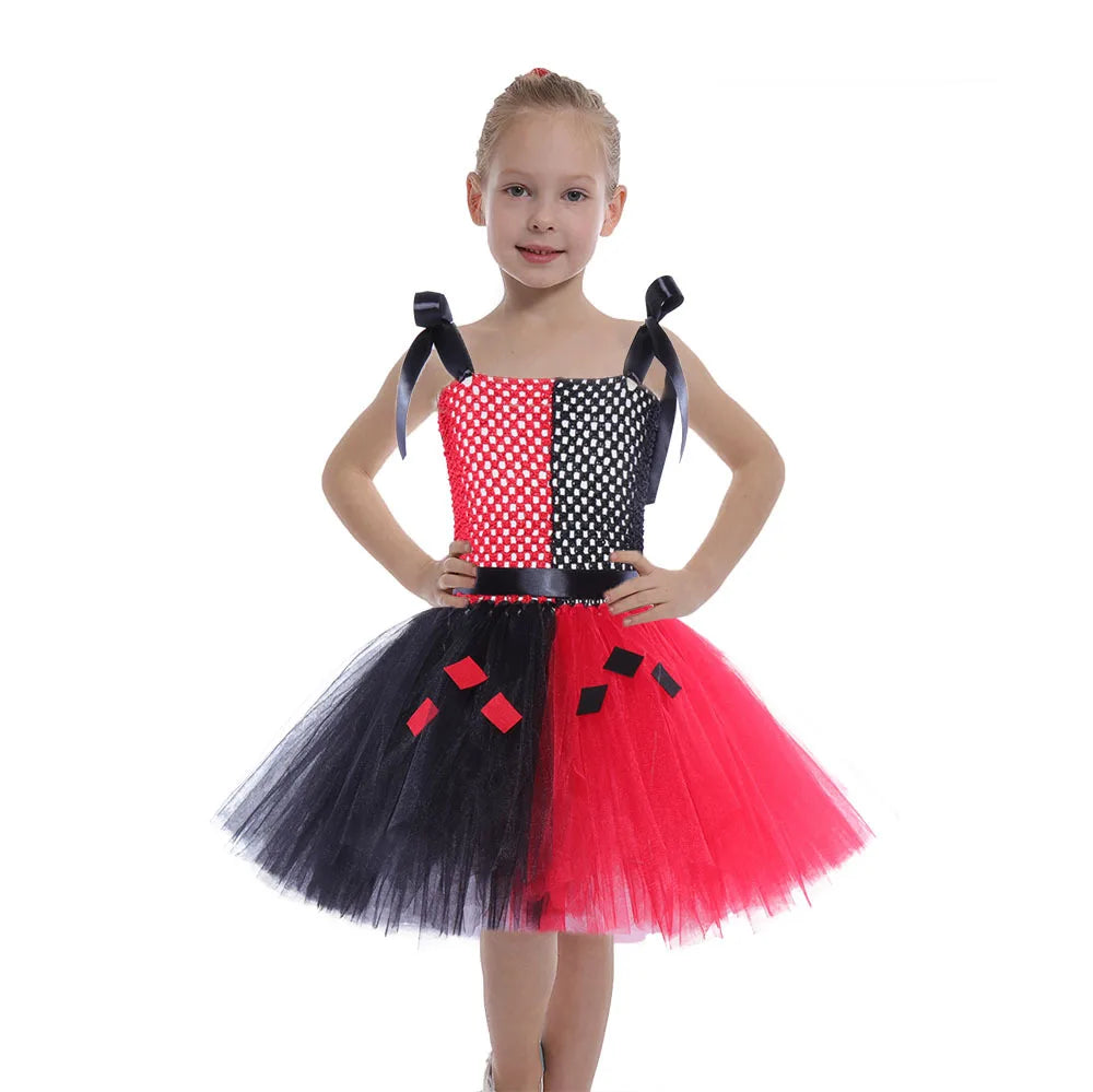 Harley Cosplay Costumes Tutu Dress Mixed Red Black Princess Dress Quinn Role Play Birthday Party Holloween Costume For Kids Sets