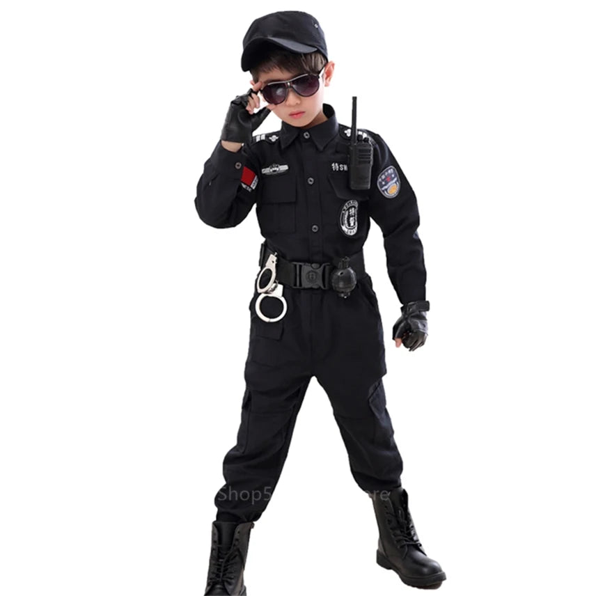 Anime Clothes Costume Policemen Special Carnival Party Holloween Party Uniform for Children Kids Army Boy and Girl 110-160CM