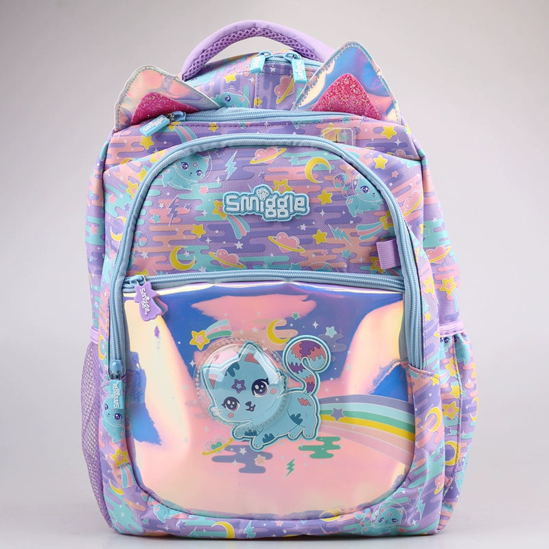 Australian Stationery Smiggle Blue Space Cat Student Lightweight Backpack Girl Travel Bag Lunch Bag Card Holder