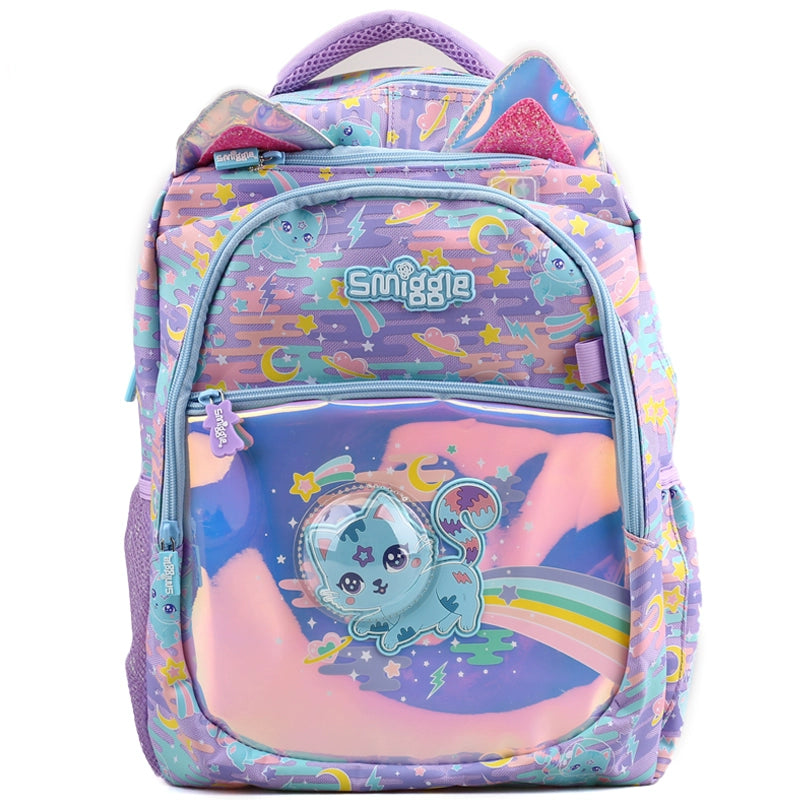 Australian Stationery Smiggle Blue Space Cat Student Lightweight Backpack Girl Travel Bag Lunch Bag Card Holder