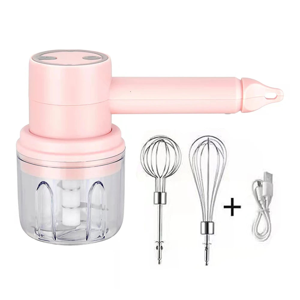 USB Electric Food Mixer Wireless Hand Blender Portable Garlic Crusher 3 Speeds Dough Cream Egg Beater Baking Masher Kitchen Tool