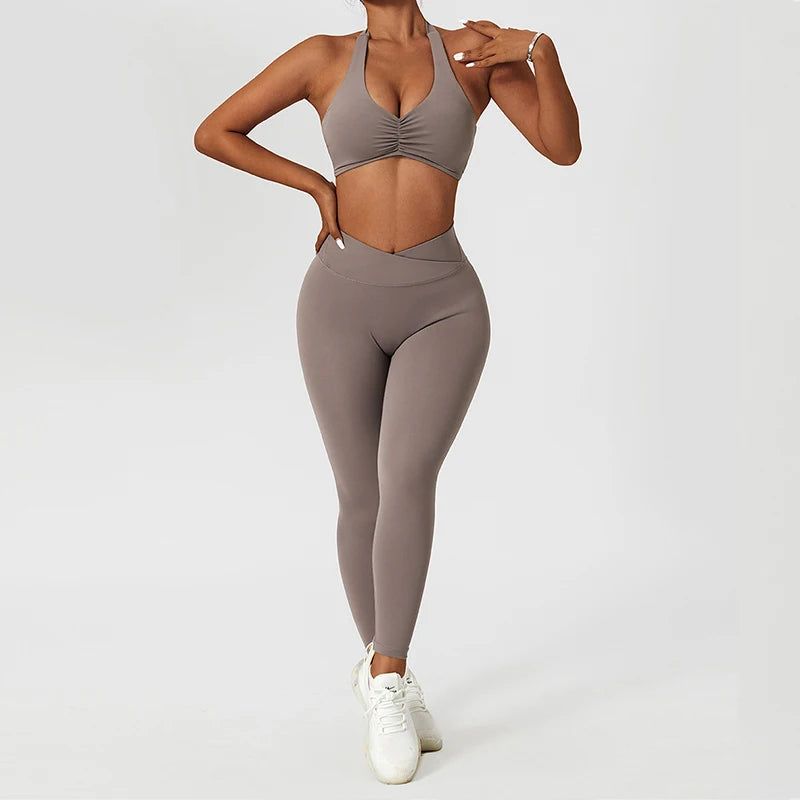 Two-Piece Yoga Set Sexy Back Underwear Quick Dry Running Push-Ups Fitness Wear Women's Nude Yoga Leggings High Waist Hip Pants