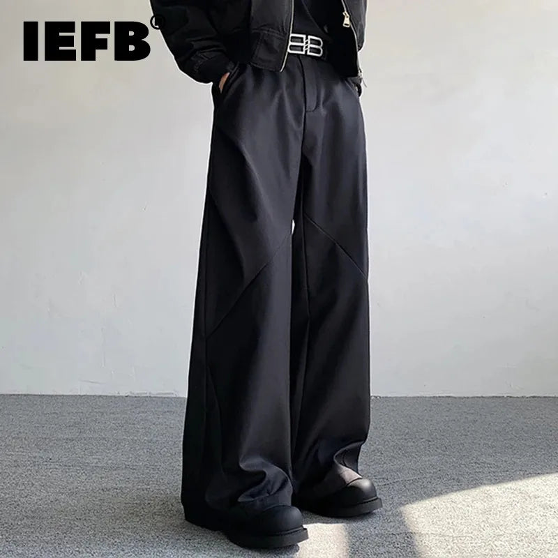 IEFB Male Pants Split Pleated Diamond Shaped  Loose Casual Suit Trousers Wide Leg Threedimensional Men's Wear Winter New 9C3723