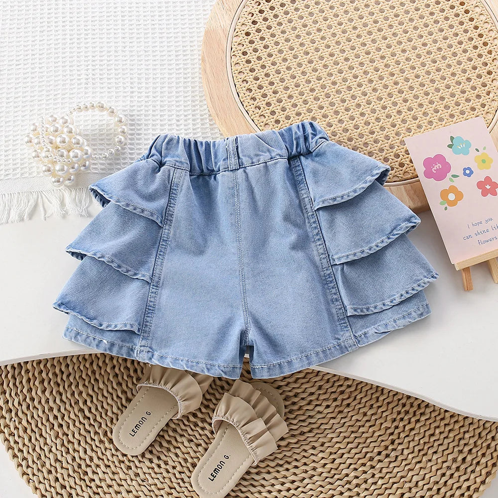 Children's Clothing Summer Baby Girl Outer Wear Denim Shorts New Thin Kids Cake Lace Skirt Pants