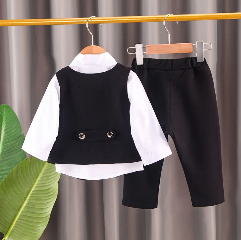 2024 new fashion children's wear baby chain vest gentleman suit boy's solid color vest Tie Shirt three piece formal evening dres