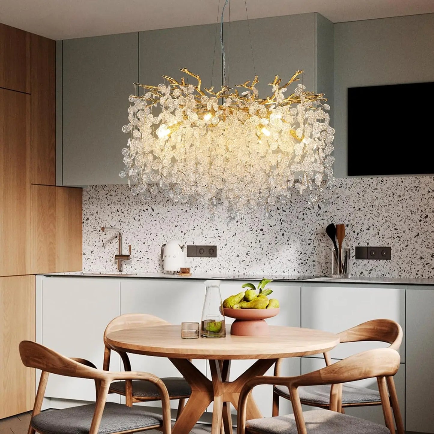 Round Crystal Chandelier Lighting for Dining Room Pendant Lights Luxury Hotel Kitchen Tree Branch Lighting for Living Room