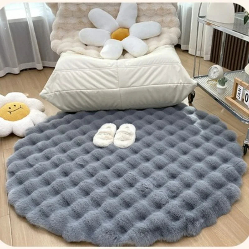 Plush Round Carpets for Living Room, Faux Rabbit Fur Mat, Soft Bubble Velvet Area Rugs Bedroom Bedside, Shaggy Rug Room Decor