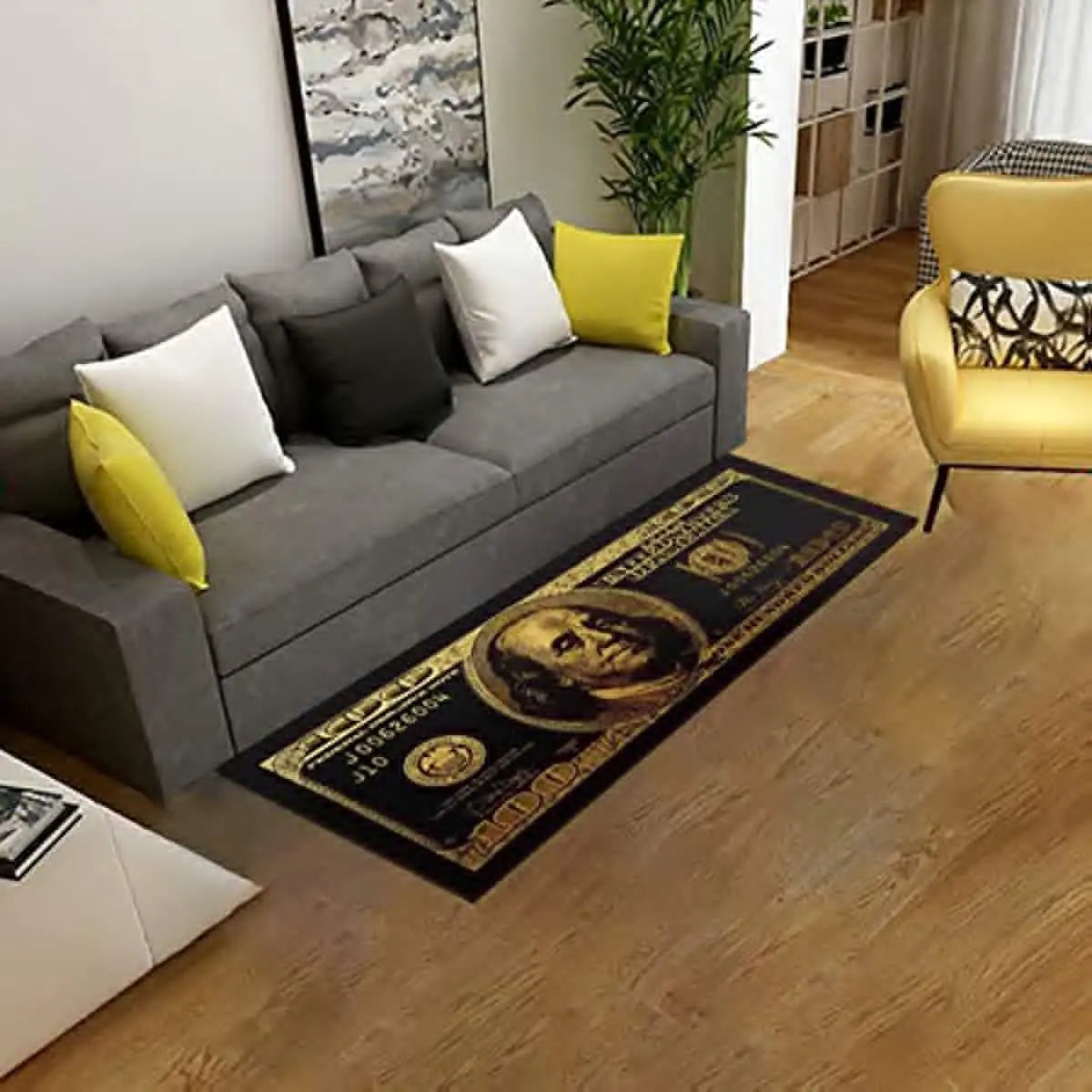 Black Gold 100 Dollar Bill Money Rugs Non-slip Laundry Room Carpet Living Room Dining Room Bathroom Floor Mat Kitchen Doormat