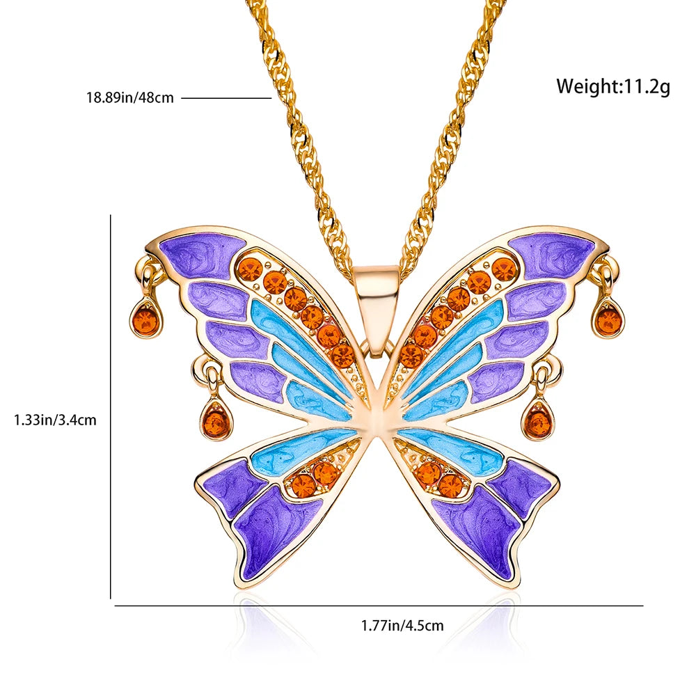 Zircon Butterfly Necklace Big Size Light Luxury Pandant Colorful Insect Dating Wedding Party Jewelry For Women Girls Gift