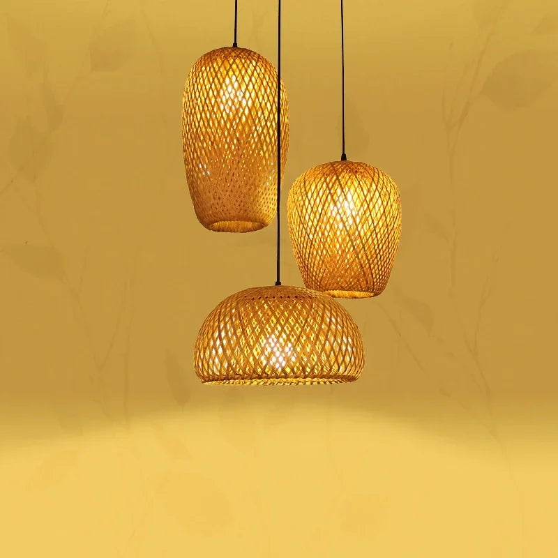 Classic 3Pcs Bambooo Wood Pendant Lamp Ceiling Light Chandeliers Living Bed Study Room Lighting Fixture E27 Home Decor Luminaire