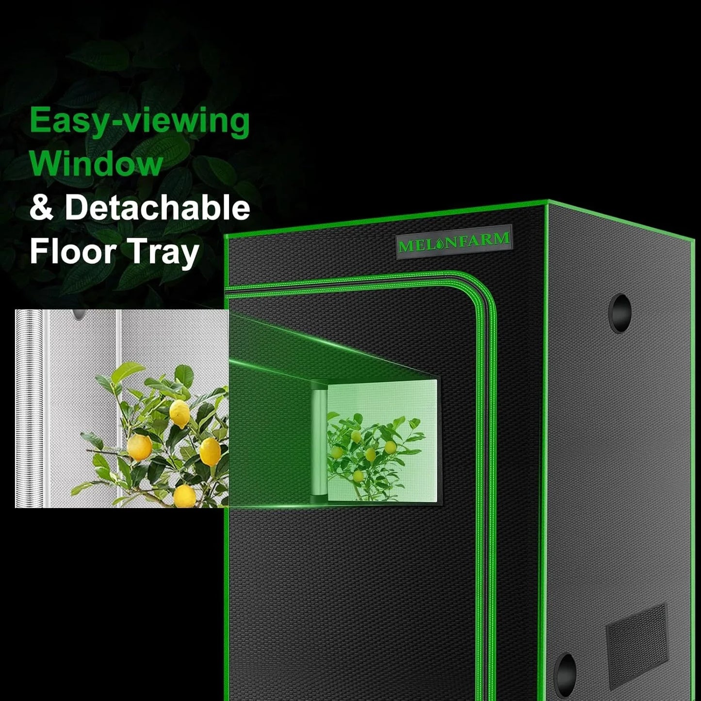 4x4 Grow Tent, 48"x48"x80'' High Reflective 600D Diamond Mylar Canvas with Observation Window & Floor Tray for Hydroponic Indoor