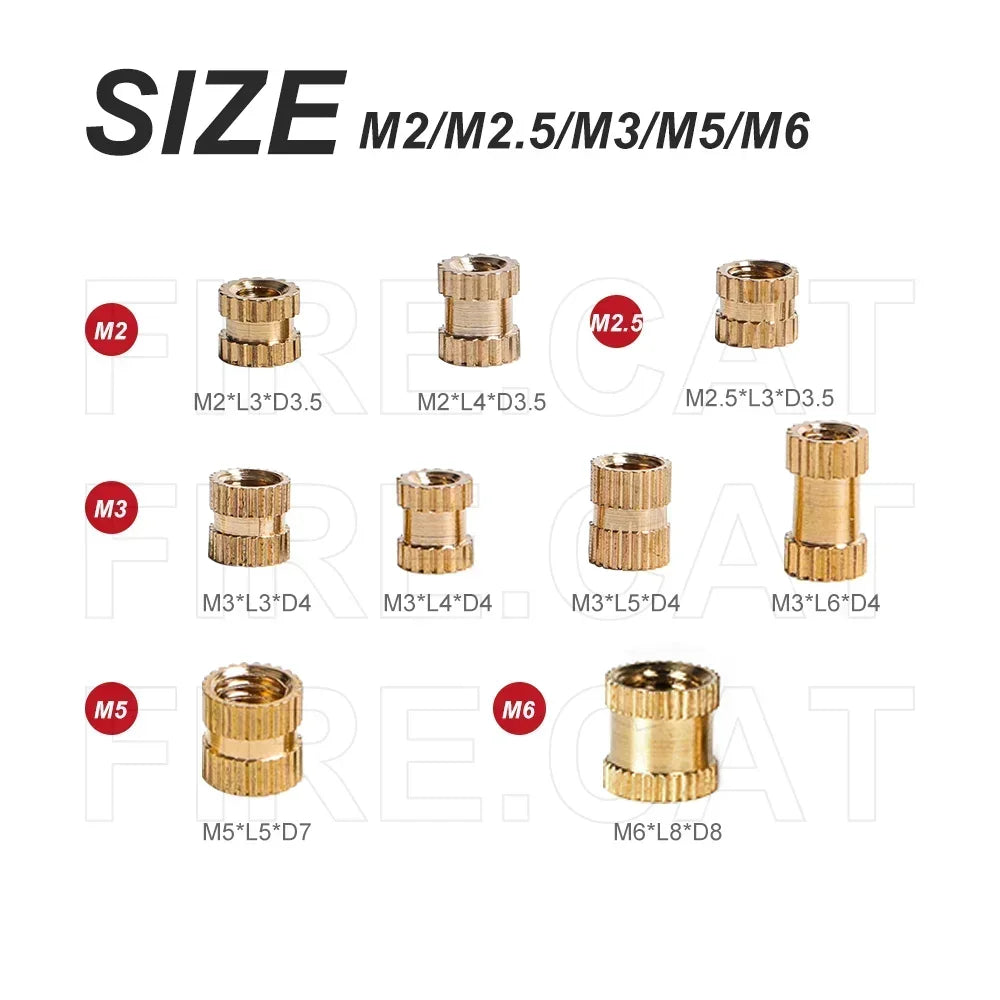 up to 1300P Brass Insert Nut Assortment Kit M2 M2.5 M3 M4 M5 M6 Female Thread Knurled Embedment Injection Nuts for 3D Printing