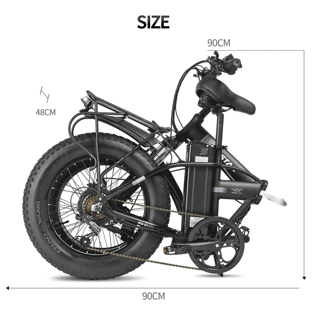 Ridstar-G20 Folding Electric Bicycle, Fat Tire Ebike, 20 Inch Electric Bikes, Beach Cycling with Back Seat, 1000W, 48V, 14AH