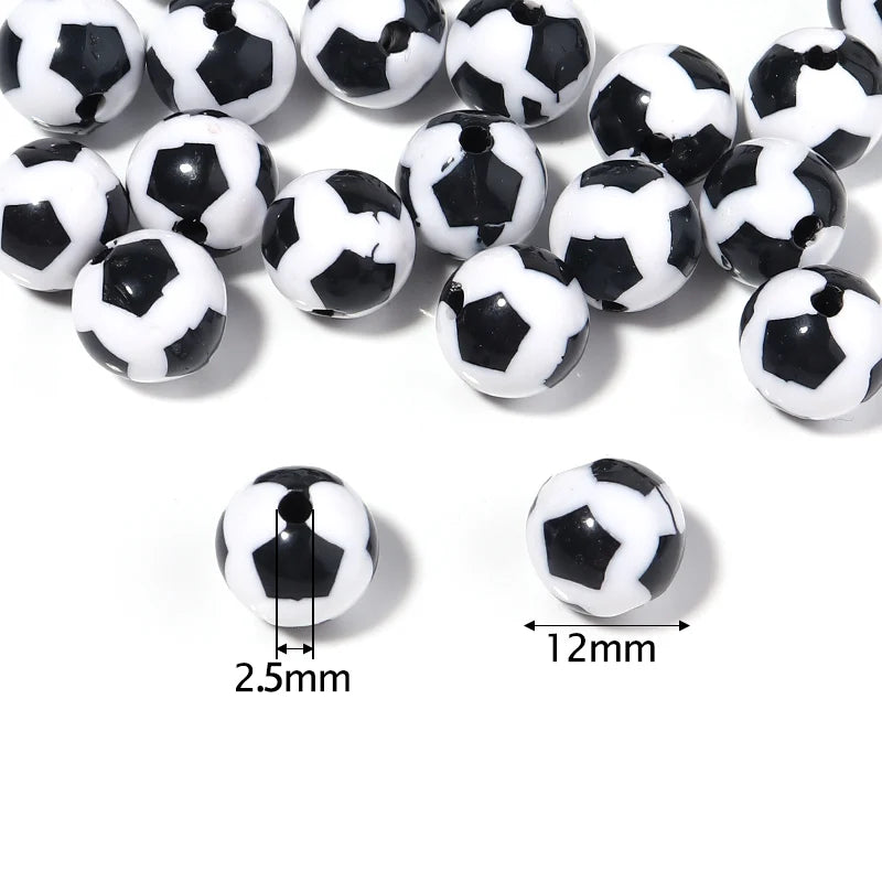 Wholesale  Acrylic Football Beads Basketball Soccer Ball Charms Round Loose Beads With Hole Bracelets Jewelry Making Supplies