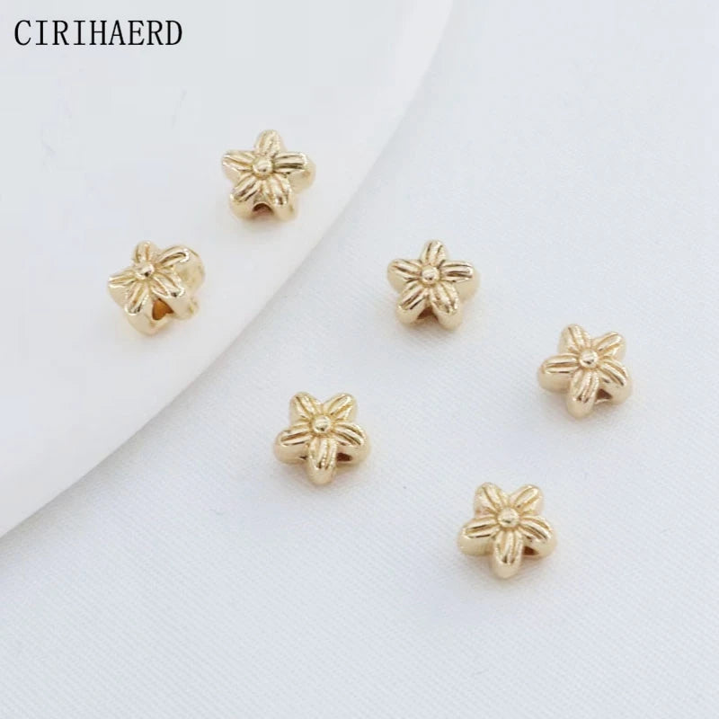 Wholesale 14K Gold Plated Brass Spacer Flat Flower Beads For Bracelet Jewelry Making DIY Accessories Bead Separators Findings