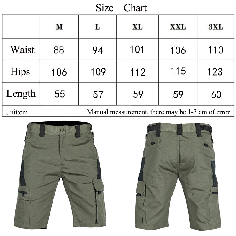 Summer Tactical Shorts Men Quick Dry Cargo Shorts Multi-Pocket Wear-Resistant Waterproof Short Trousers Outdoor Hiking Fishing