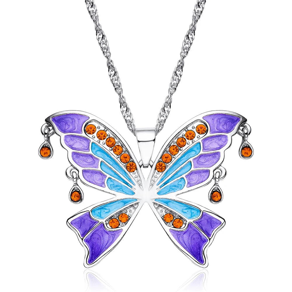 Zircon Butterfly Necklace Big Size Light Luxury Pandant Colorful Insect Dating Wedding Party Jewelry For Women Girls Gift