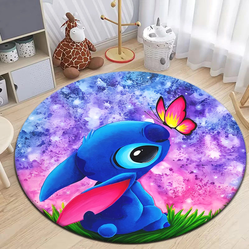 Stitch Cartoon HD Printed Round Carpet for Living Room Rugs Camping Picnic Mats Flannel Anti-Slip Rug Yoga Mat Gifts