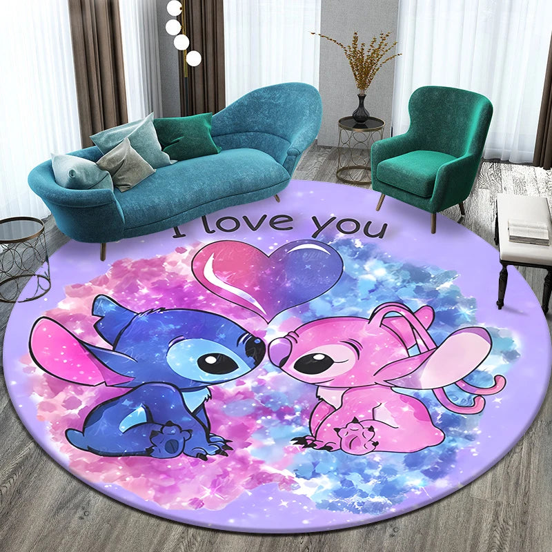 Stitch Cartoon HD Printed Round Carpet for Living Room Rugs Camping Picnic Mats Flannel Anti-Slip Rug Yoga Mat Gifts