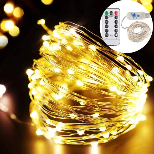 LED Christmas Garland 20M Copper Wire Twinkle Fairy String Lights USB Battery Operated Waterproof For Home Party Wedding Decor