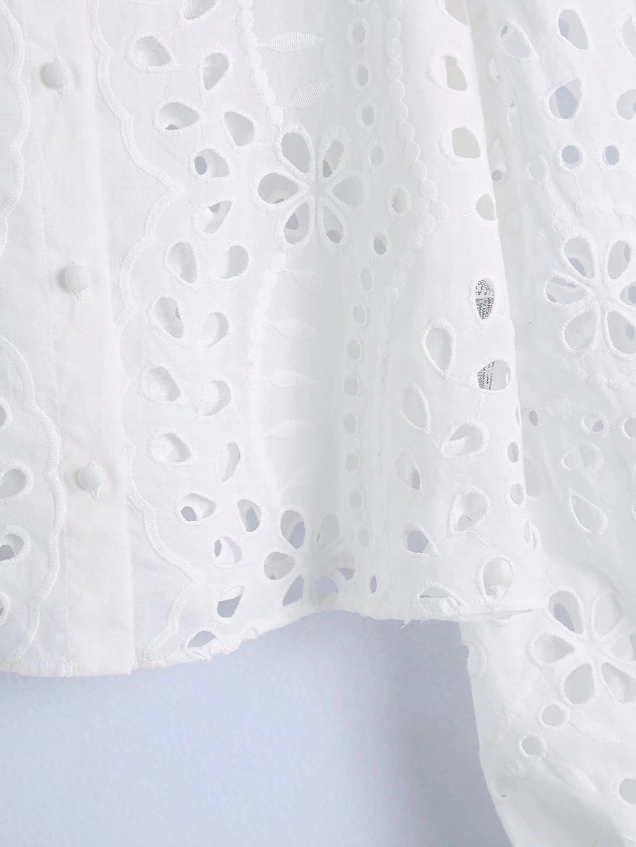 Cropped Shirt  White Lace Blouse Eyelet Cut Embroidery Top Wear  Hollow Out Women's Summer Clothing