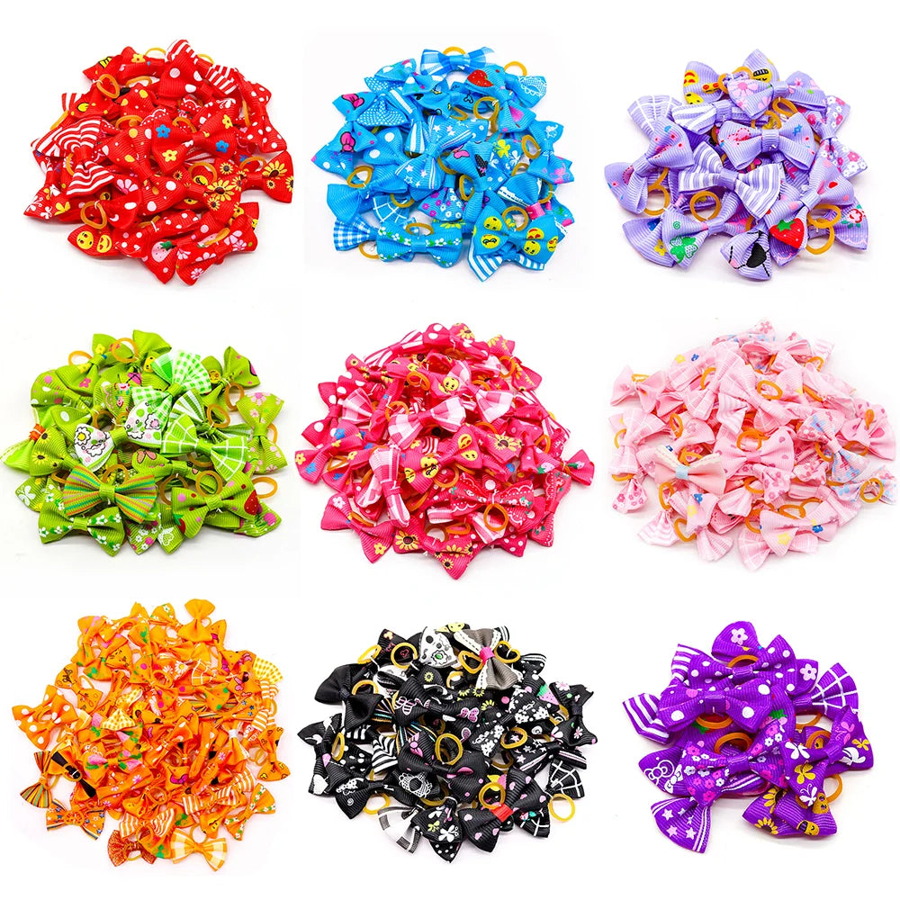 10/20/30pcs Small Dog Decorated Hair Bows Dog Bows Small Dogs Cat Grooming Accessories Dog Hair Rubber Bands Pet Supplies