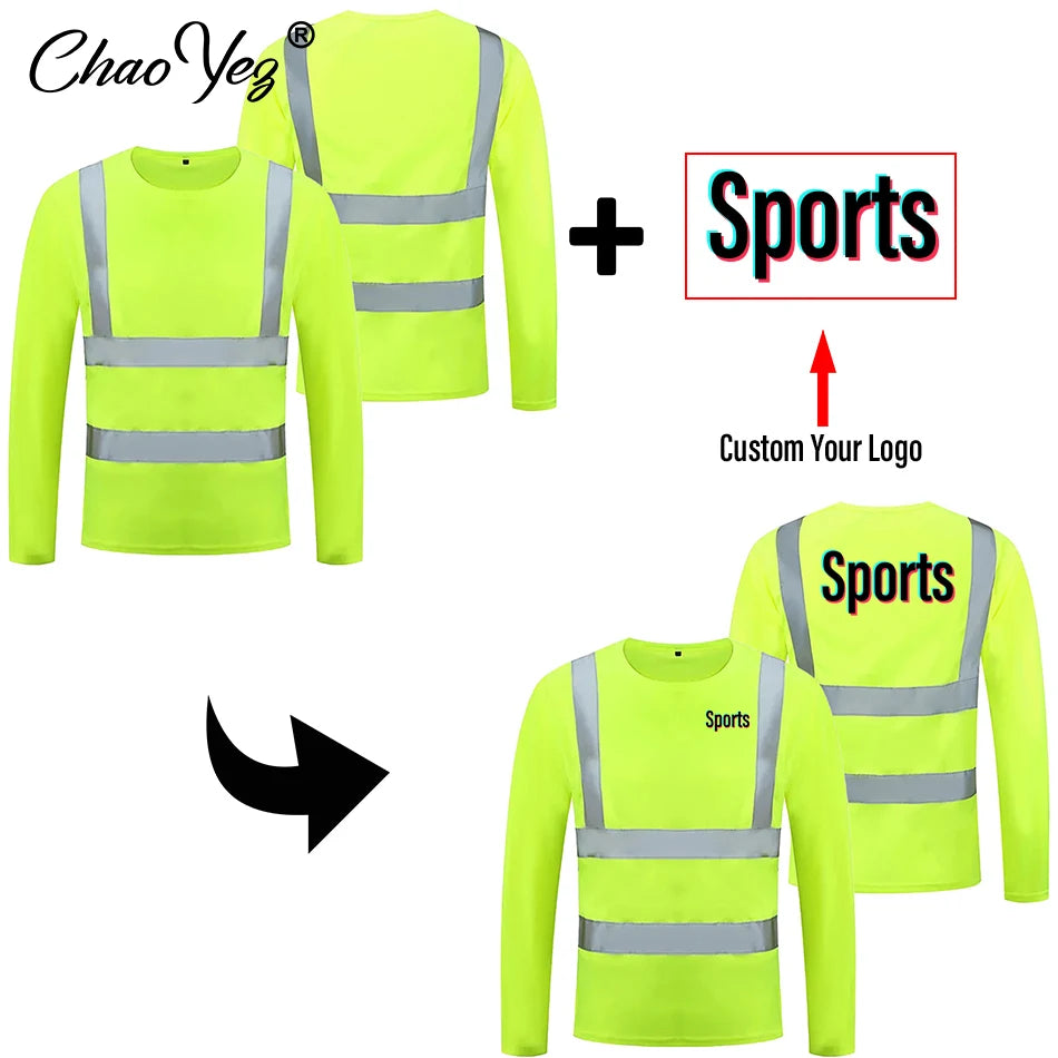 DIY Logo Fluorescent High Visibility Shirts Reflective Safety t-Shirt Long Sleeve Men Shirt Quick Dry Construction Work Wear