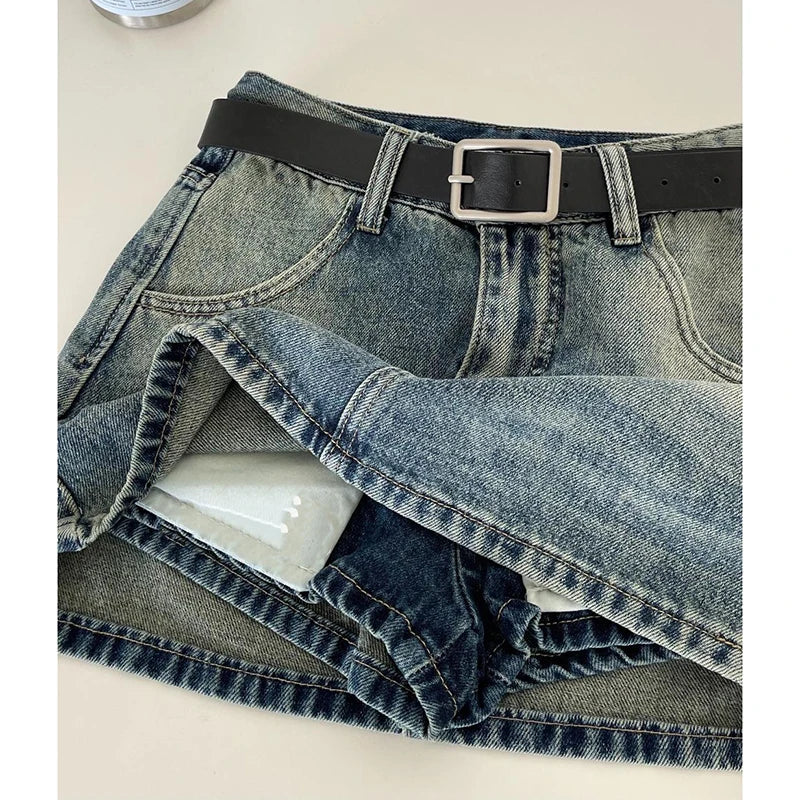 Gidyq Retro Women Denim Skirts American Casual Mini Skirt Street wear High Waist Female A Line Jeans Skirts Spring New